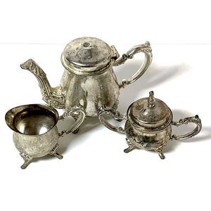 Vintage Elegance in Silver Silver-Plated Coffee/Tea Set - Pot, Sugar, Creamer